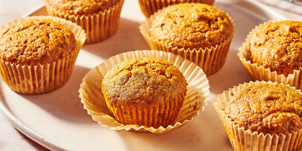 Freshly baked golden muffins on plate