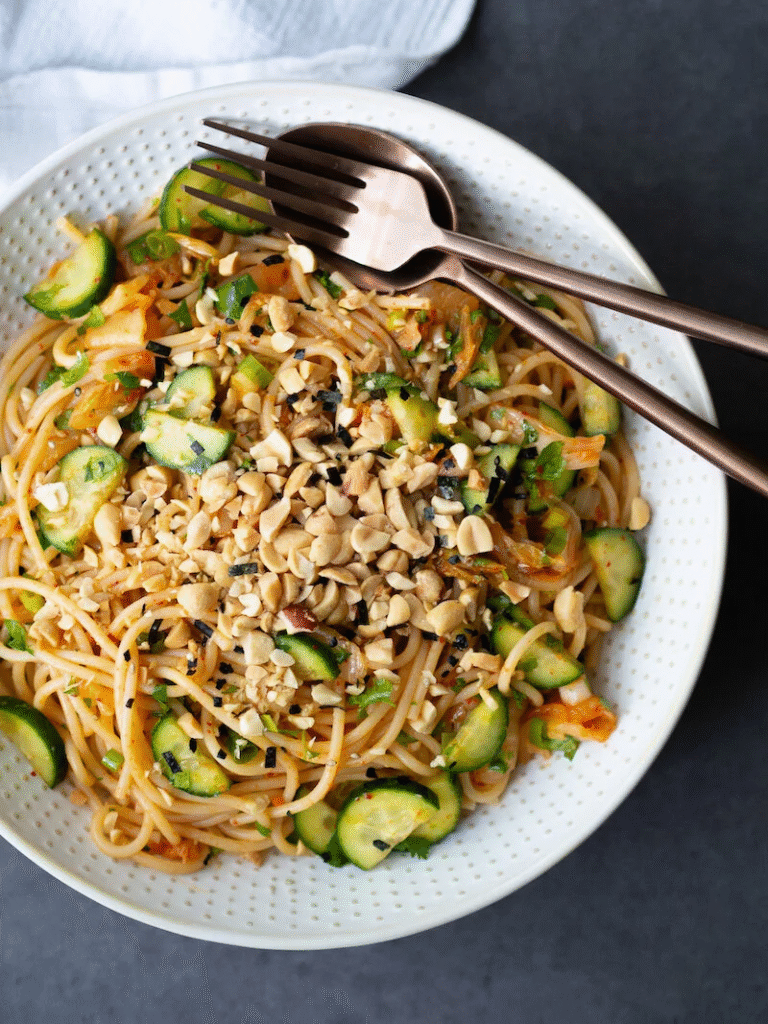 Spicy Kimchi Noodle Salad